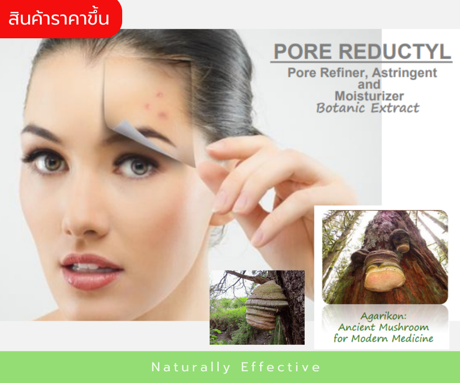 PORE REDUCTYL สารสกัดเห็ด Fomes officinalis อุดมด้วยAgaric acid กระชับรูขุมขน ควบคุมความมัน ช่วยผิวเรียบเนียนขึ้น ใช้กับผิวหน้าและหนังศีรษะ